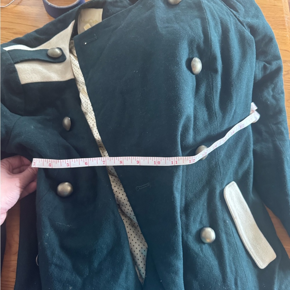 Modcloth Green and Cream Double-Breasted Coat - Picture 7 of 8